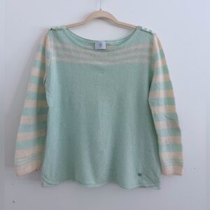 Bogner Cashmere Pastel Green and Cream Knit Sweater